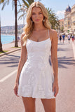 Blue A-Line Spaghetti Straps Floral Short Homecoming Dress