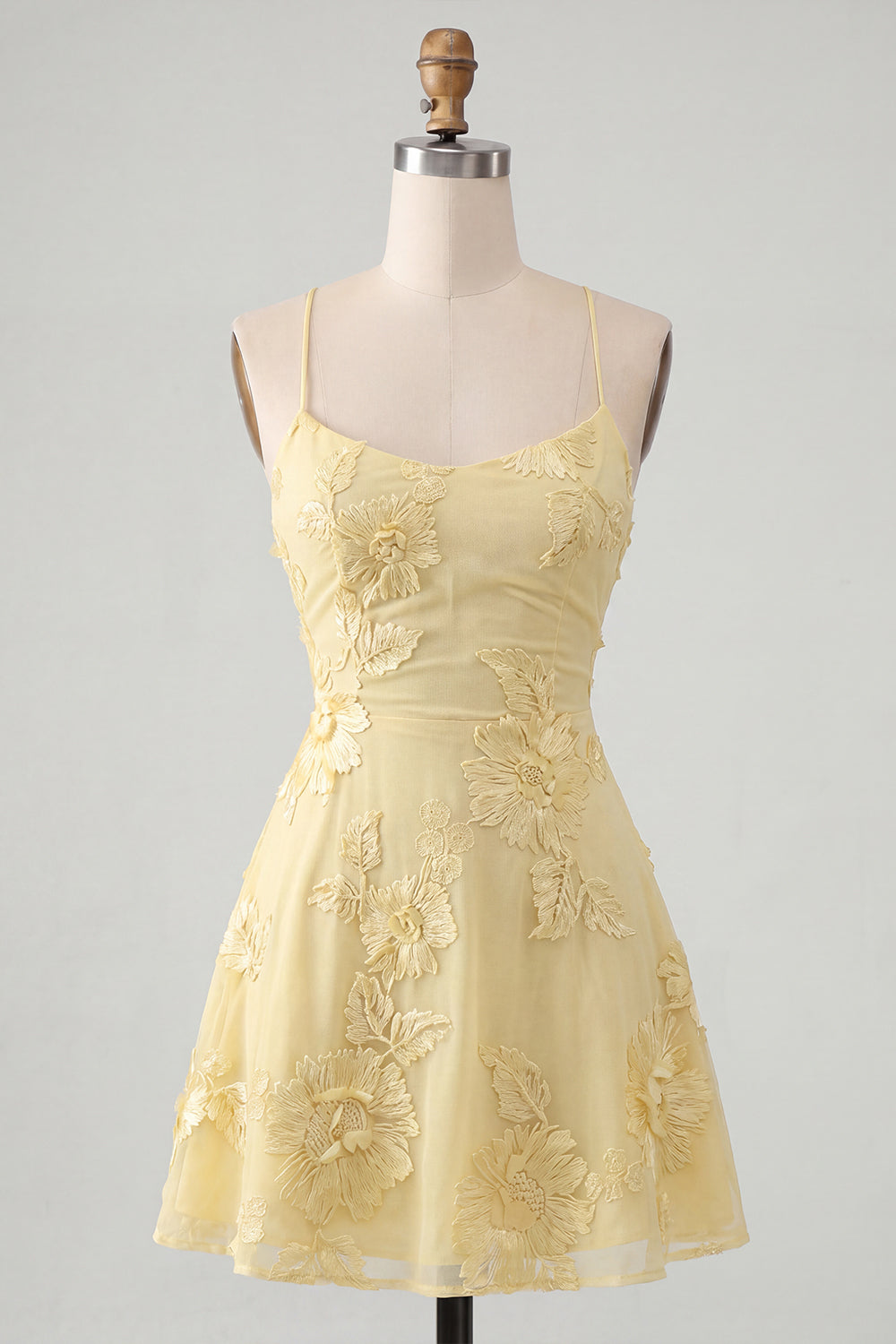 Blue A-Line Spaghetti Straps Floral Short Homecoming Dress