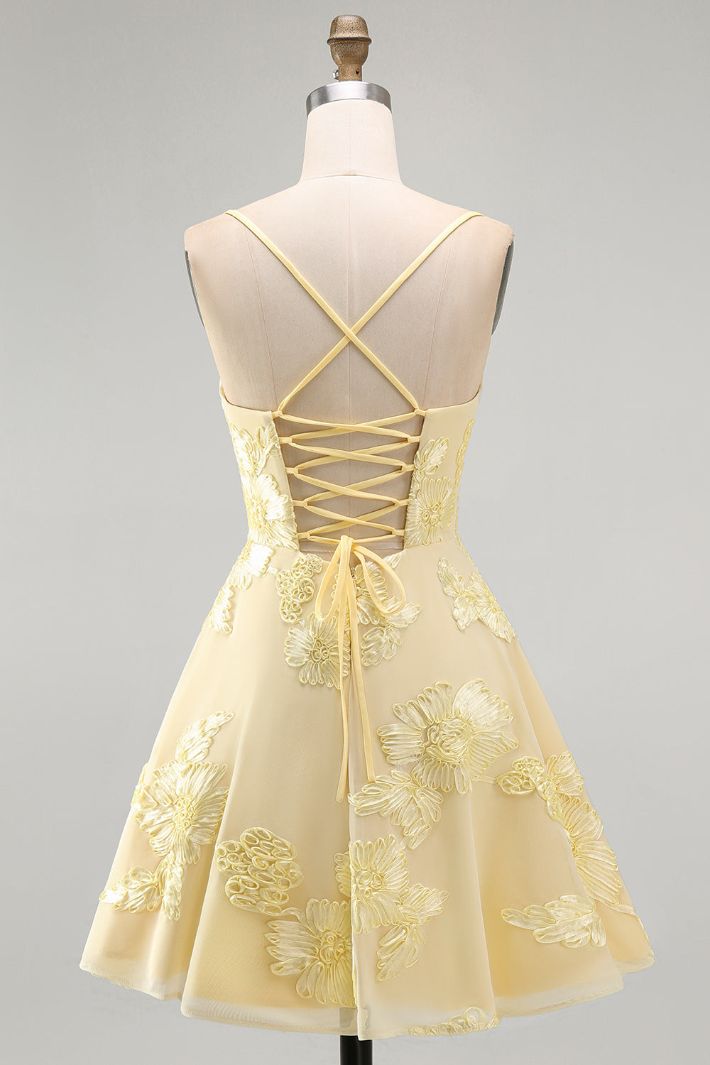 Blue A-Line Spaghetti Straps Floral Short Homecoming Dress