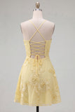 Blue A-Line Spaghetti Straps Floral Short Homecoming Dress