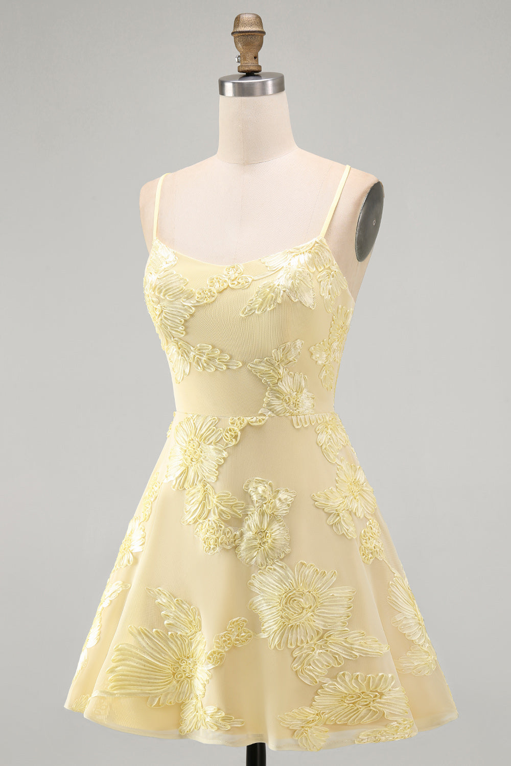 Blue A-Line Spaghetti Straps Floral Short Homecoming Dress