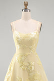 Blue A-Line Spaghetti Straps Floral Short Homecoming Dress