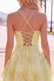 Blue A-Line Spaghetti Straps Floral Short Homecoming Dress