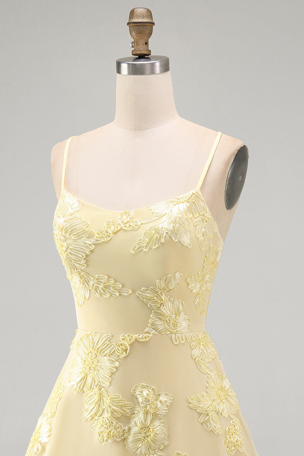 Blue A-Line Spaghetti Straps Floral Short Homecoming Dress