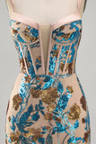 Sparkly Blue Floral Sequin Tight Short Corset Homecoming Dress