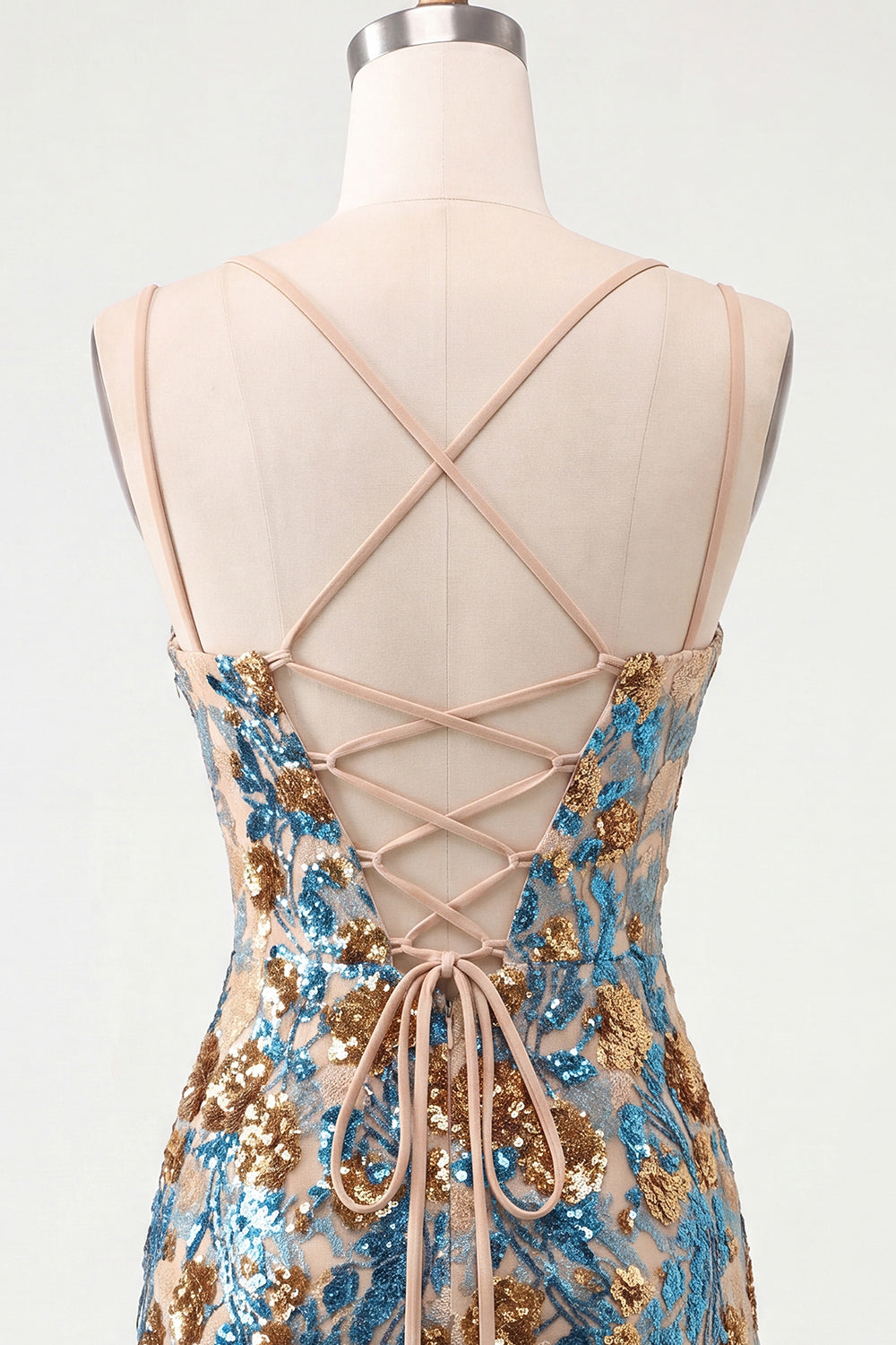Sparkly Blue Floral Sequin Tight Short Corset Homecoming Dress