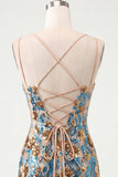 Sparkly Blue Floral Sequin Tight Short Corset Homecoming Dress