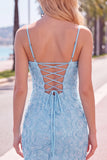 Pink Yellow Tight Spaghetti Straps Floral Short Homecoming Dress with Beading