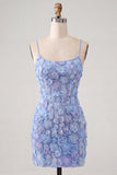 Pink Yellow Tight Spaghetti Straps Floral Short Homecoming Dress with Beading