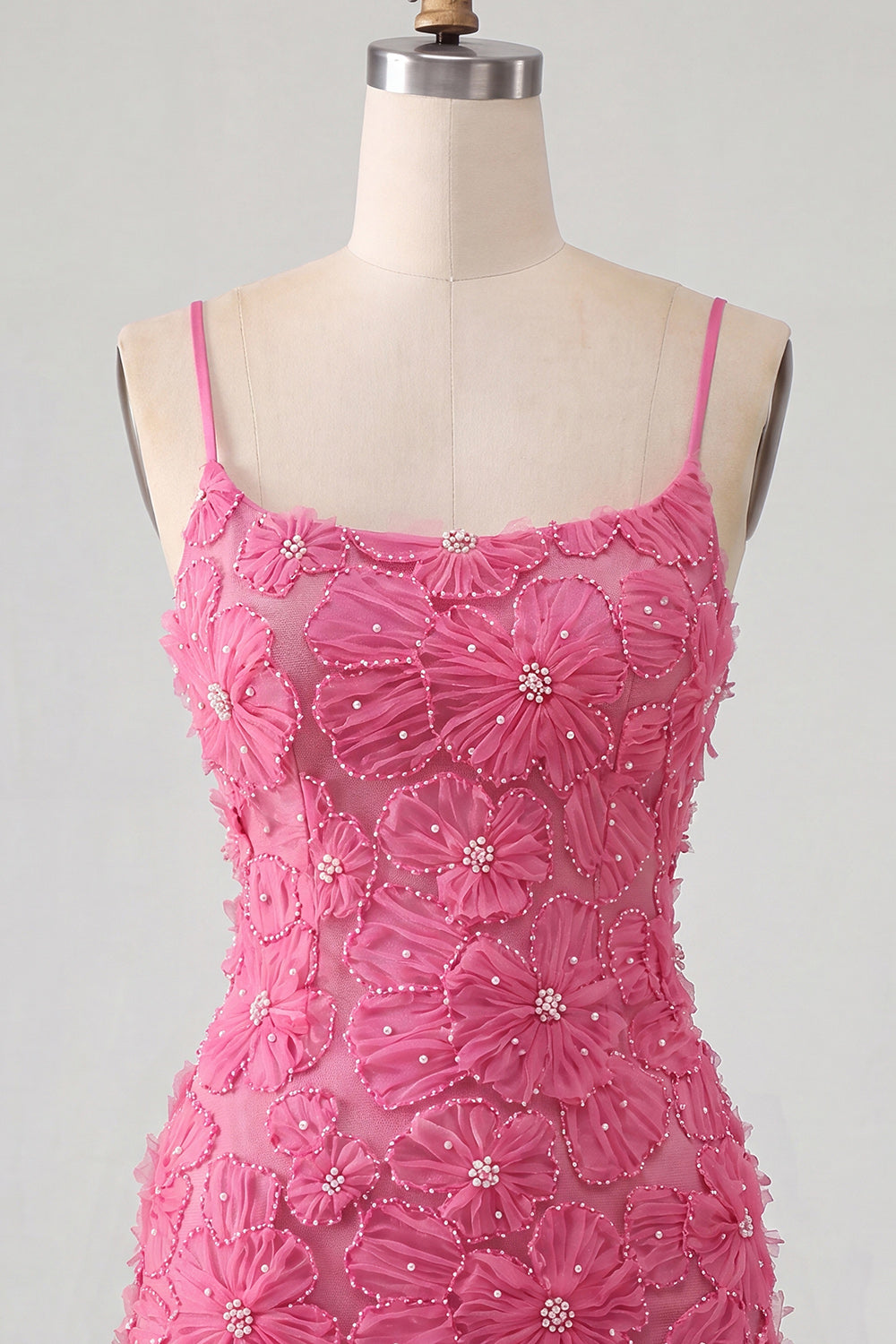 Pink Yellow Tight Spaghetti Straps Floral Short Homecoming Dress with Beading