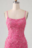Pink Yellow Tight Spaghetti Straps Floral Short Homecoming Dress with Beading