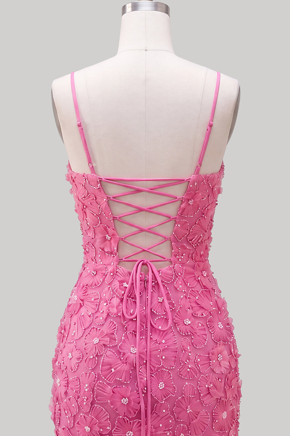 Pink Yellow Tight Spaghetti Straps Floral Short Homecoming Dress with Beading