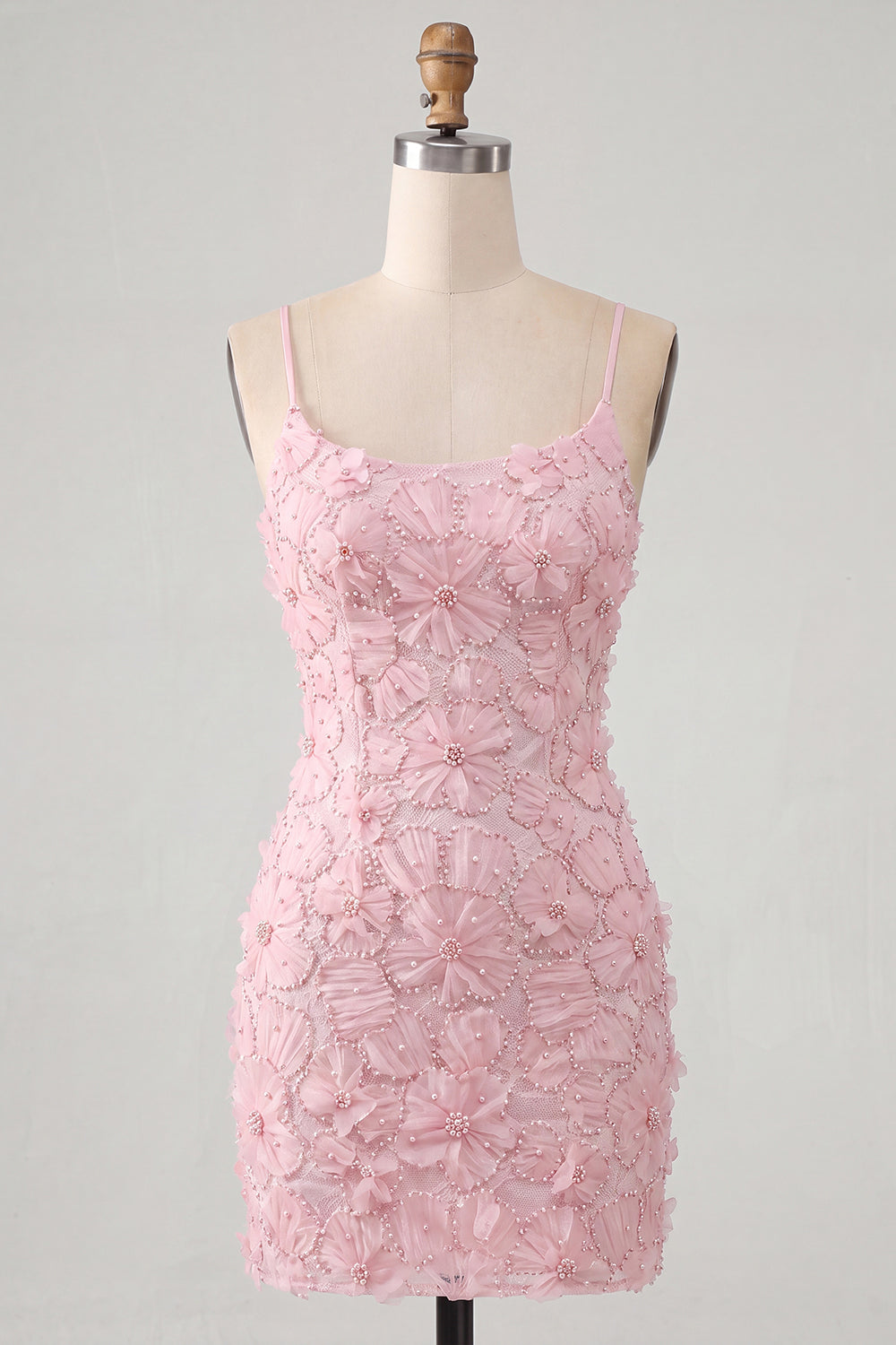 Pink Yellow Tight Spaghetti Straps Floral Short Homecoming Dress with Beading