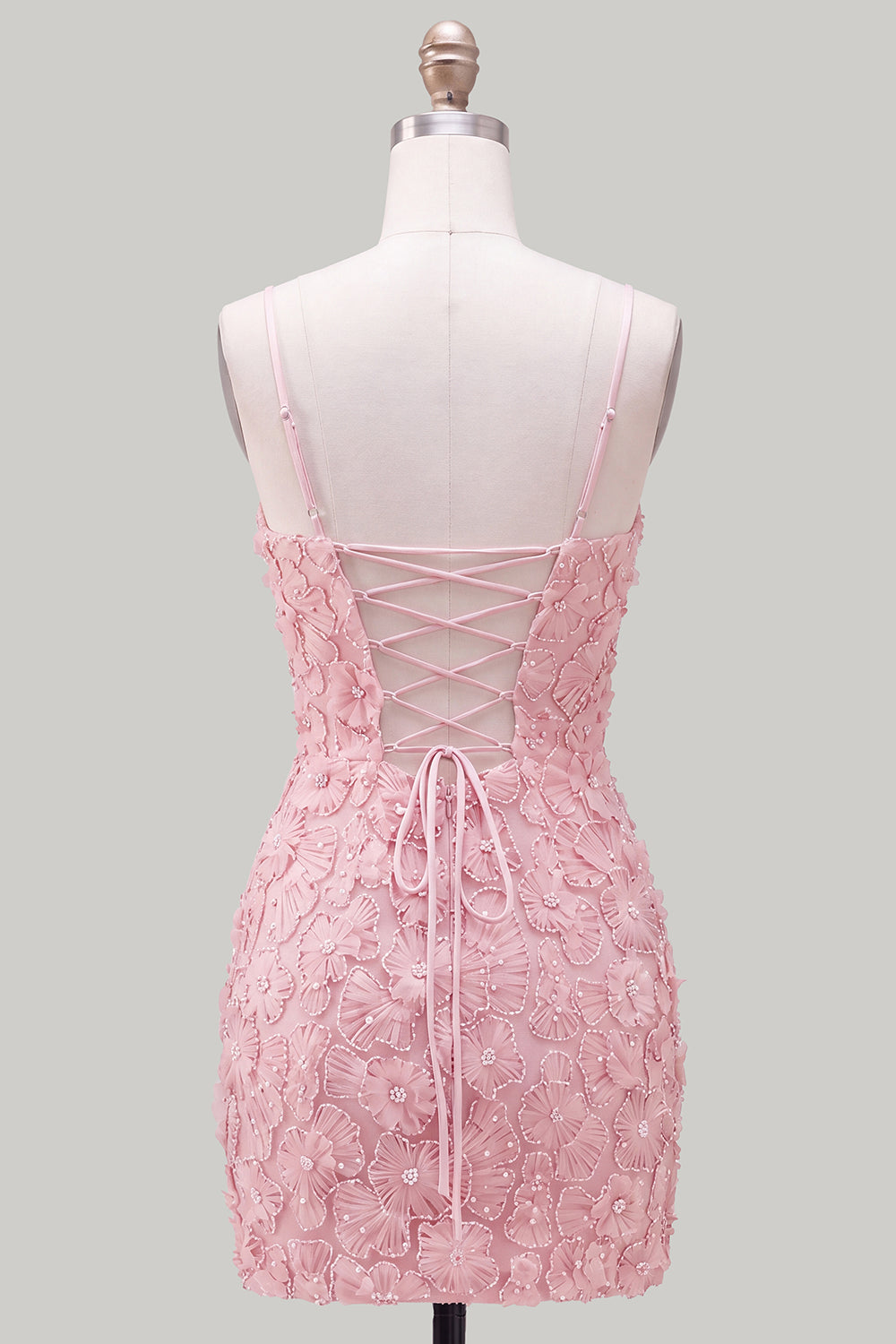 Pink Yellow Tight Spaghetti Straps Floral Short Homecoming Dress with Beading