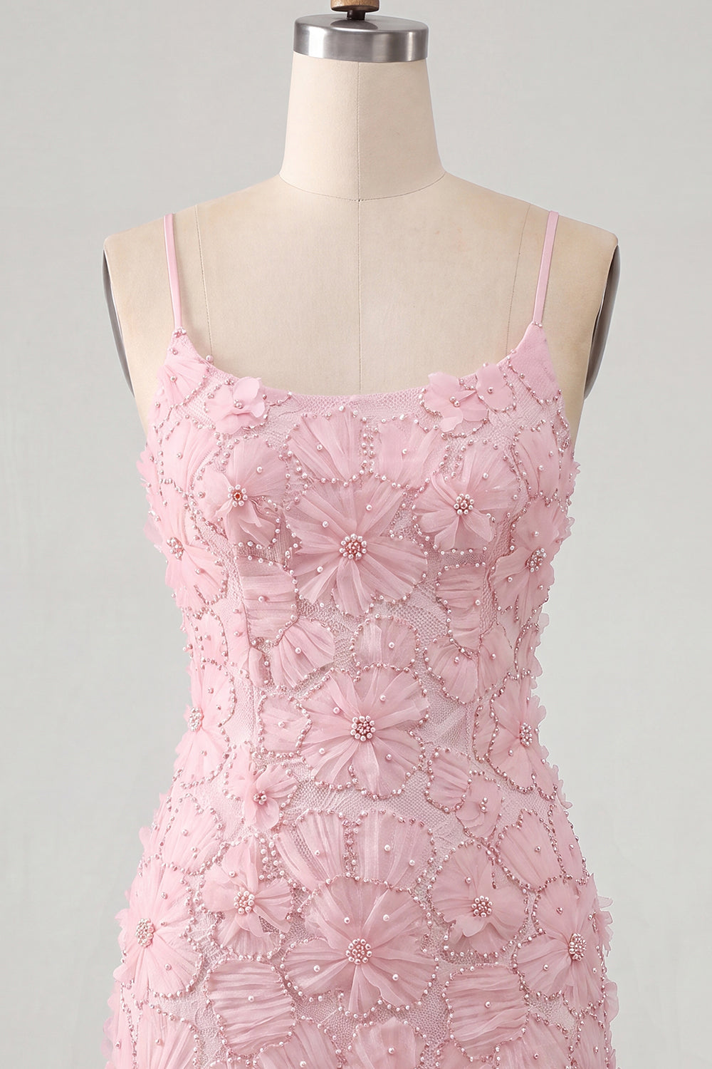 Pink Yellow Tight Spaghetti Straps Floral Short Homecoming Dress with Beading