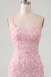 Pink Yellow Tight Spaghetti Straps Floral Short Homecoming Dress with Beading