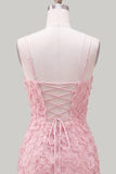 Pink Yellow Tight Spaghetti Straps Floral Short Homecoming Dress with Beading