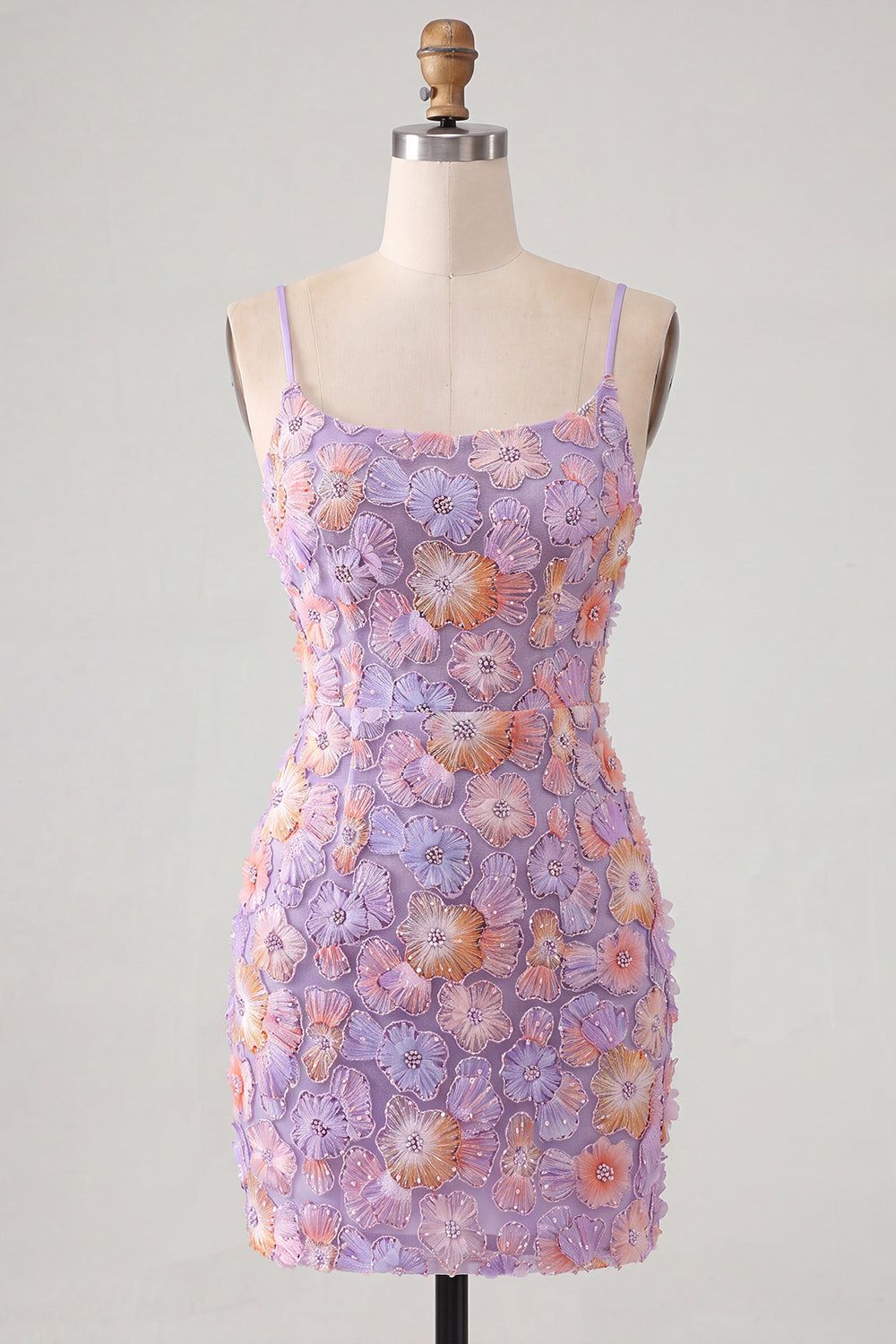 Pink Yellow Tight Spaghetti Straps Floral Short Homecoming Dress with Beading