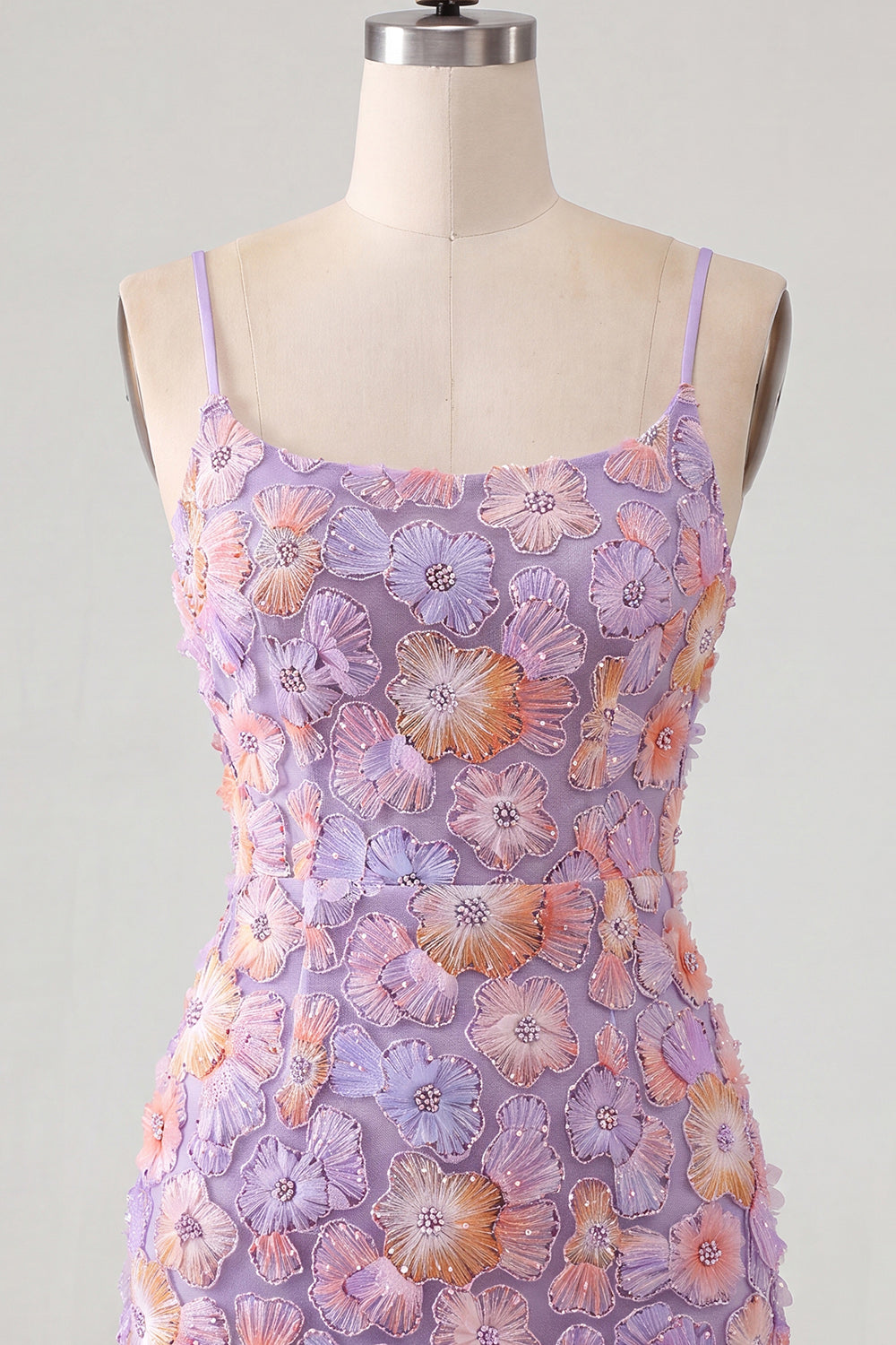 Pink Yellow Tight Spaghetti Straps Floral Short Homecoming Dress with Beading