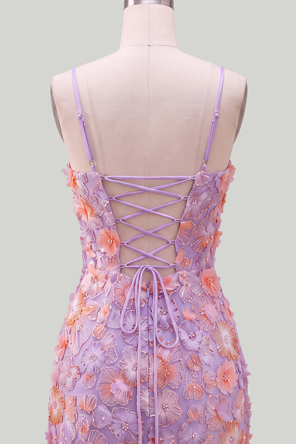 Pink Yellow Tight Spaghetti Straps Floral Short Homecoming Dress with Beading