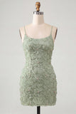 Pink Yellow Tight Spaghetti Straps Floral Short Homecoming Dress with Beading
