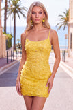 Pink Yellow Tight Spaghetti Straps Floral Short Homecoming Dress with Beading