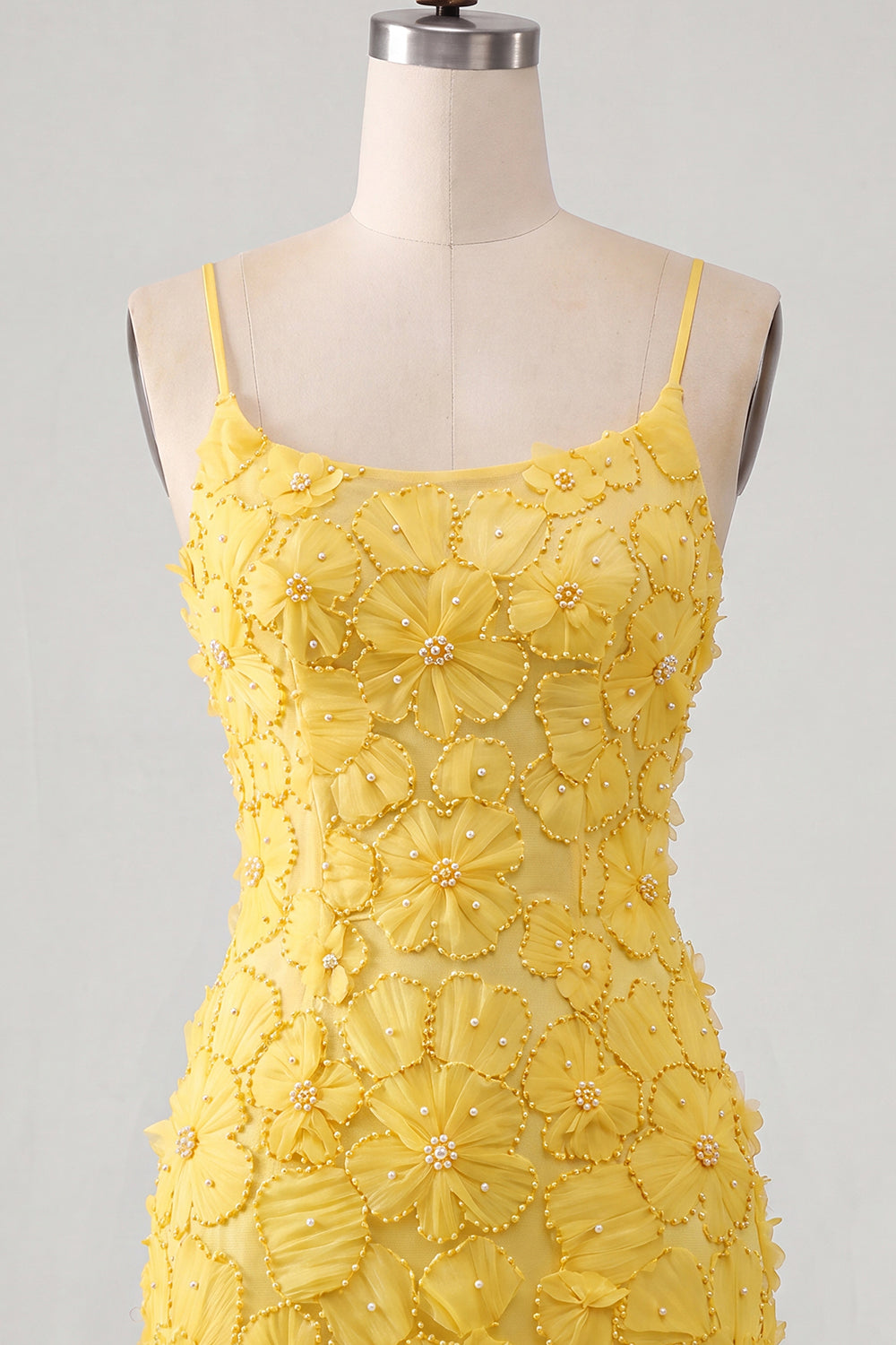 Pink Yellow Tight Spaghetti Straps Floral Short Homecoming Dress with Beading