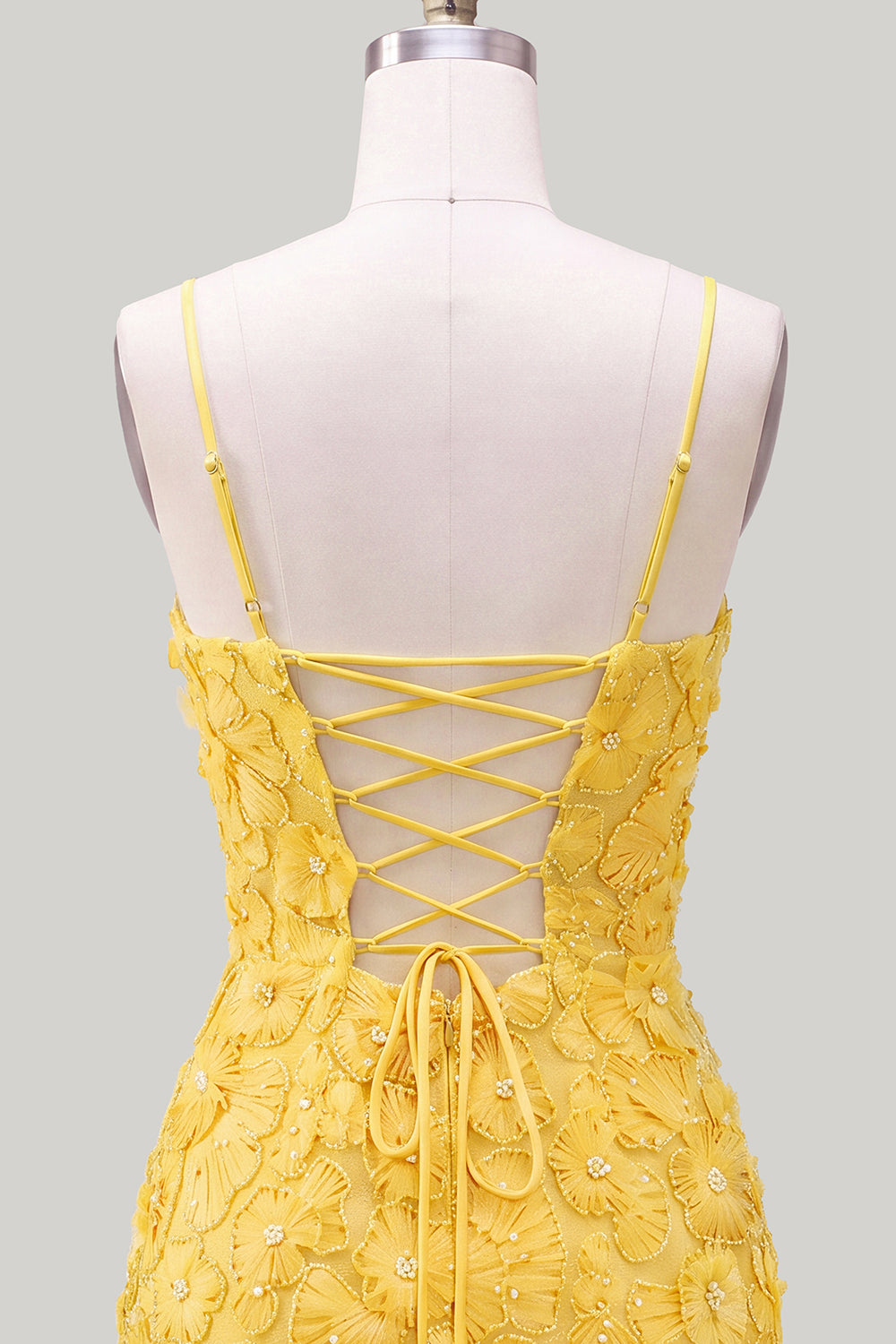 Pink Yellow Tight Spaghetti Straps Floral Short Homecoming Dress with Beading