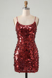 Sparkly Champagne Sequin Tight Spaghetti Straps Short Homecoming Dress