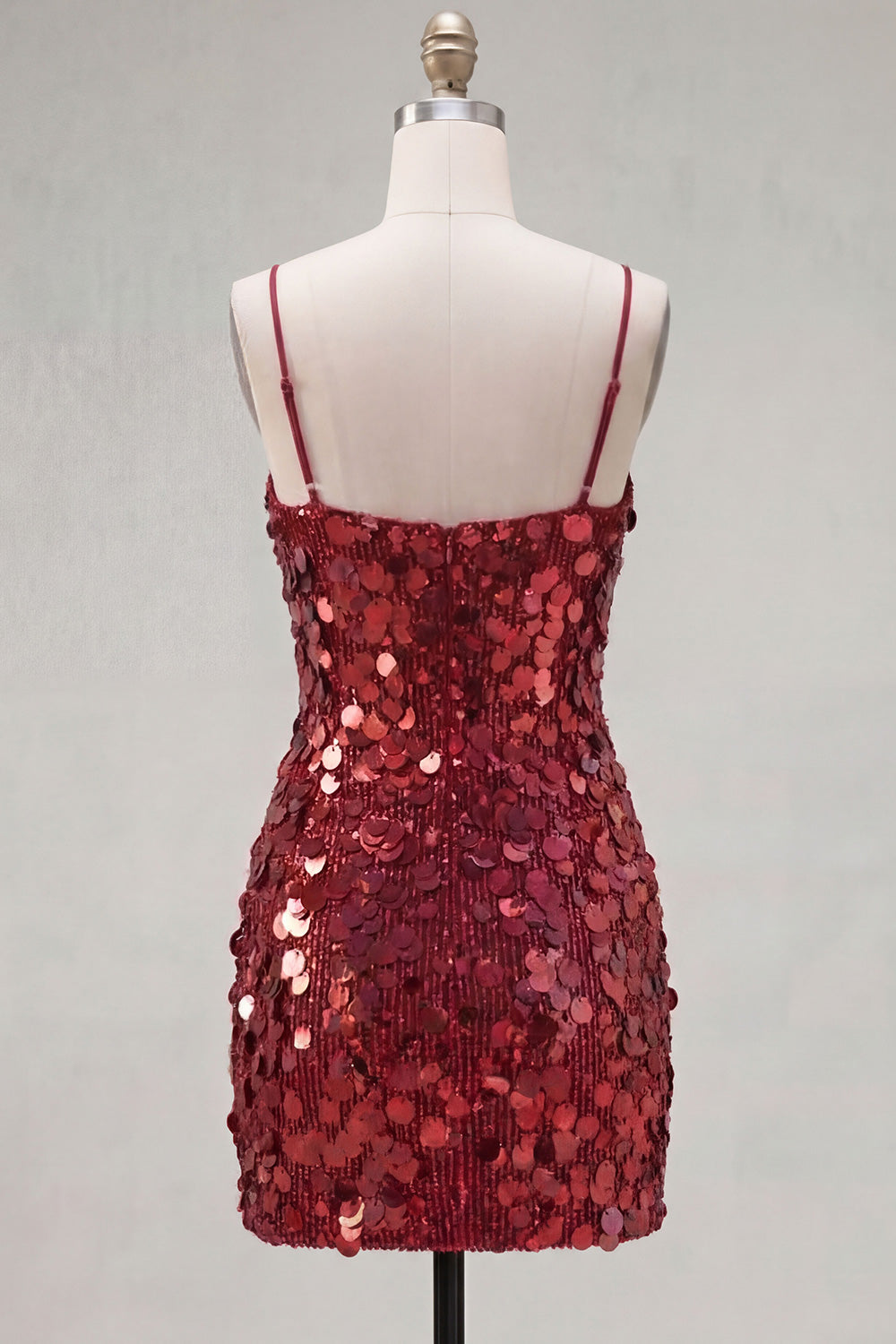 Sparkly Champagne Sequin Tight Spaghetti Straps Short Homecoming Dress