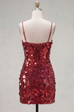Sparkly Champagne Sequin Tight Spaghetti Straps Short Homecoming Dress
