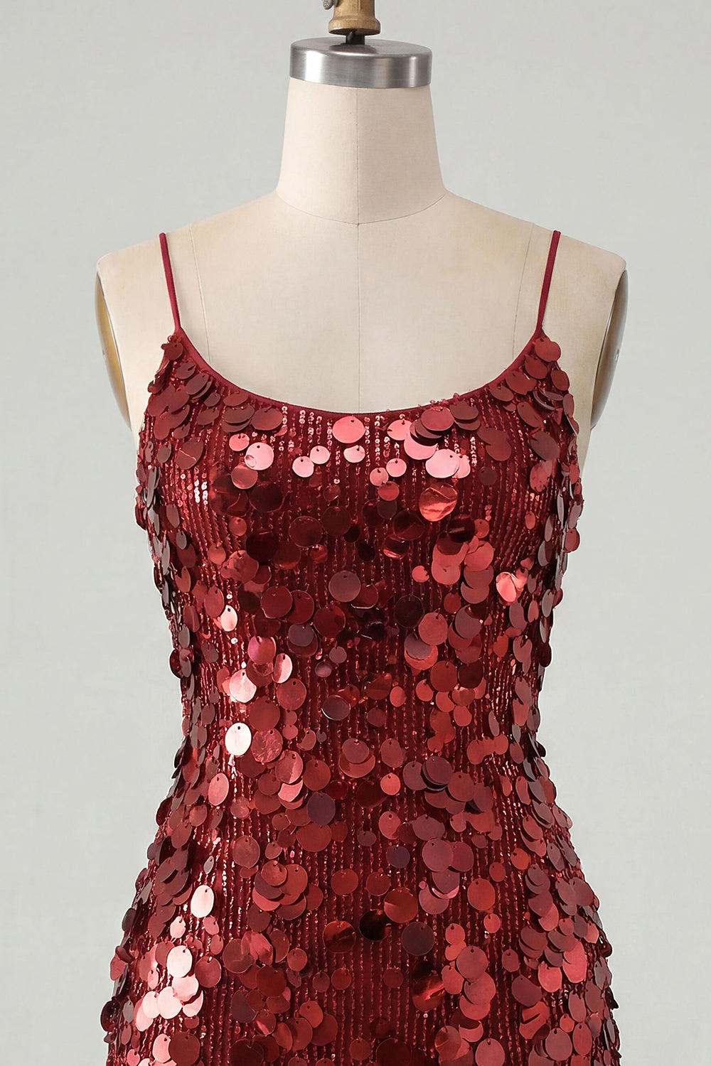 Sparkly Champagne Sequin Tight Spaghetti Straps Short Homecoming Dress