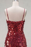 Sparkly Champagne Sequin Tight Spaghetti Straps Short Homecoming Dress