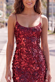 Sparkly Champagne Sequin Tight Spaghetti Straps Short Homecoming Dress