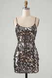 Sparkly Champagne Sequin Tight Spaghetti Straps Short Homecoming Dress