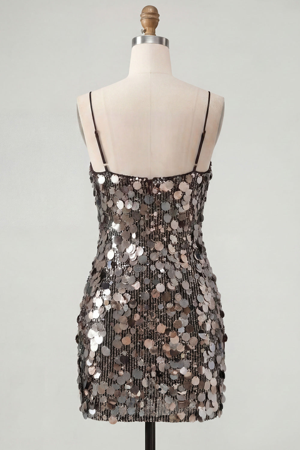 Sparkly Champagne Sequin Tight Spaghetti Straps Short Homecoming Dress