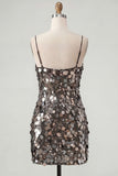 Sparkly Champagne Sequin Tight Spaghetti Straps Short Homecoming Dress