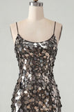 Sparkly Champagne Sequin Tight Spaghetti Straps Short Homecoming Dress