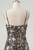 Sparkly Champagne Sequin Tight Spaghetti Straps Short Homecoming Dress