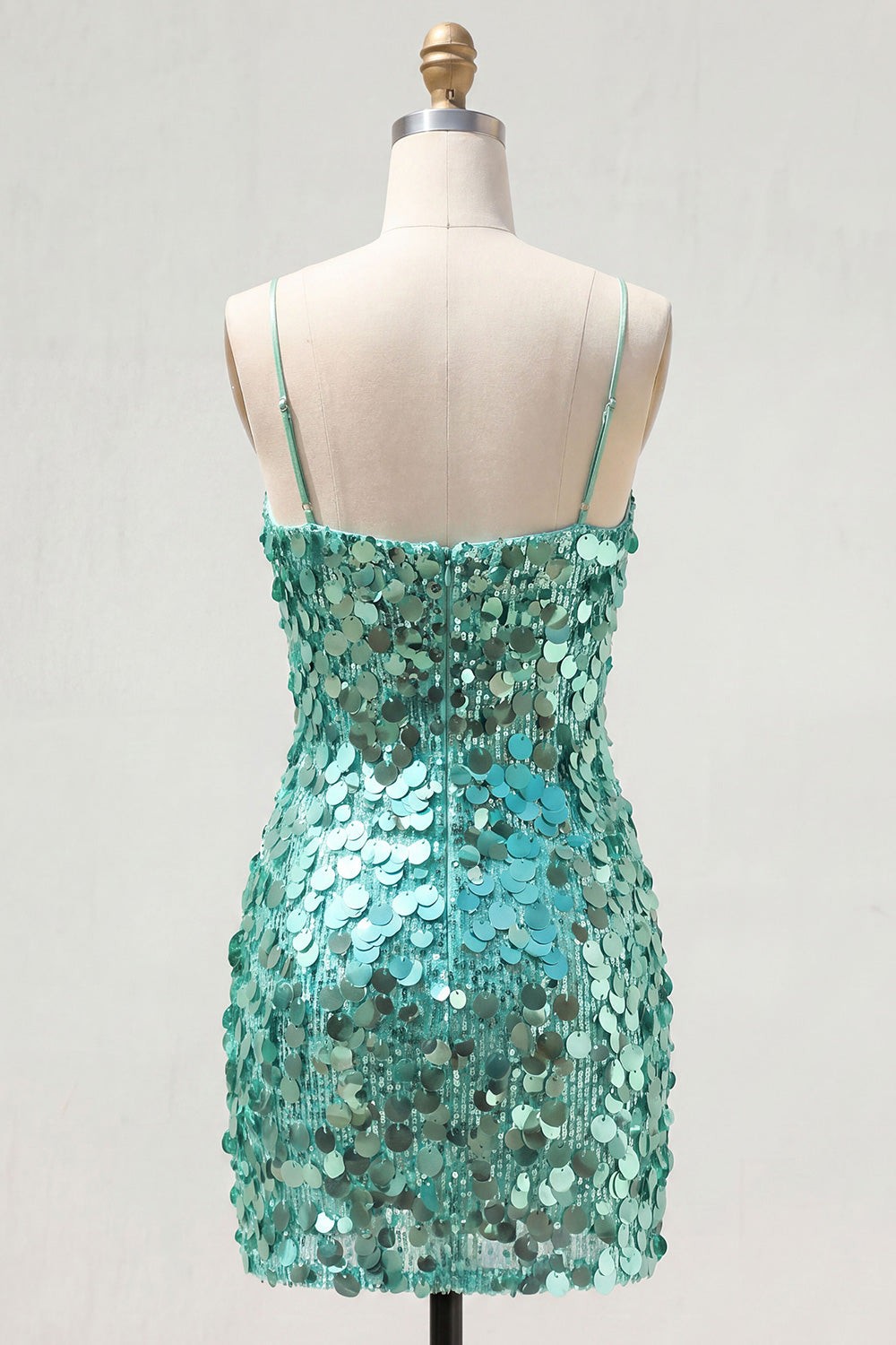Sparkly Champagne Sequin Tight Spaghetti Straps Short Homecoming Dress