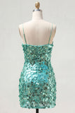 Sparkly Champagne Sequin Tight Spaghetti Straps Short Homecoming Dress