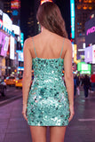 Sparkly Champagne Sequin Tight Spaghetti Straps Short Homecoming Dress
