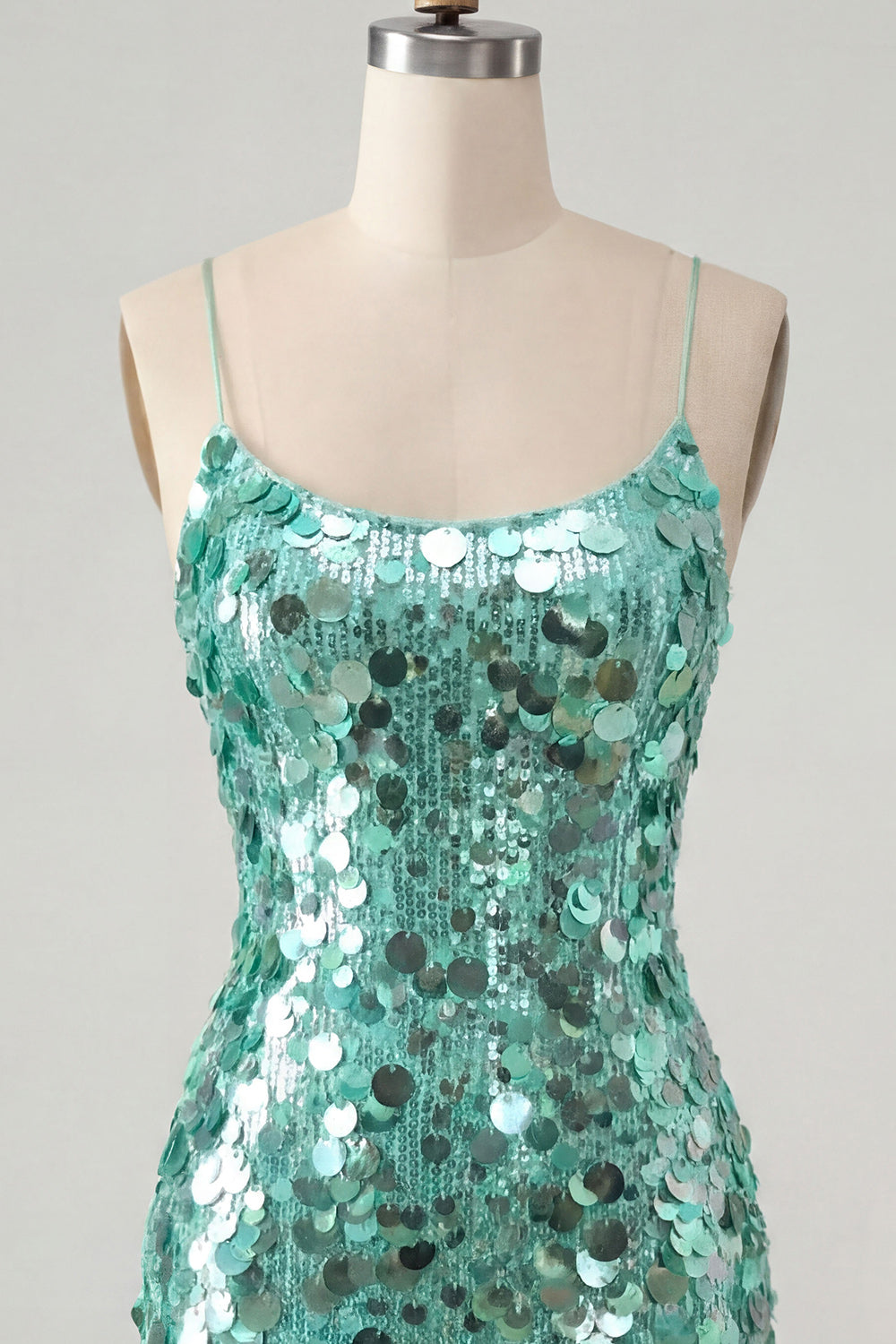 Sparkly Champagne Sequin Tight Spaghetti Straps Short Homecoming Dress