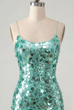 Sparkly Champagne Sequin Tight Spaghetti Straps Short Homecoming Dress