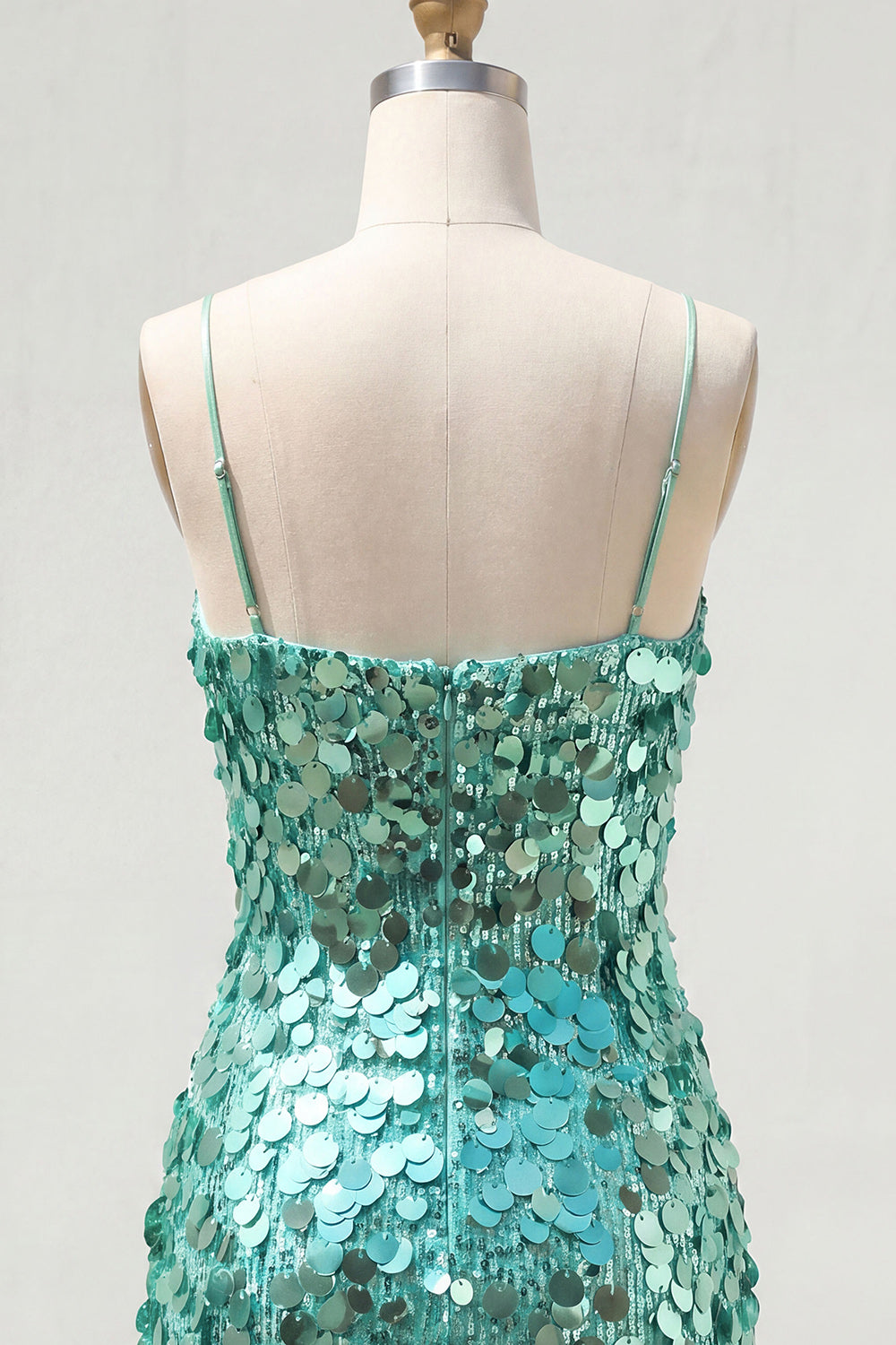 Sparkly Champagne Sequin Tight Spaghetti Straps Short Homecoming Dress