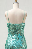 Sparkly Champagne Sequin Tight Spaghetti Straps Short Homecoming Dress