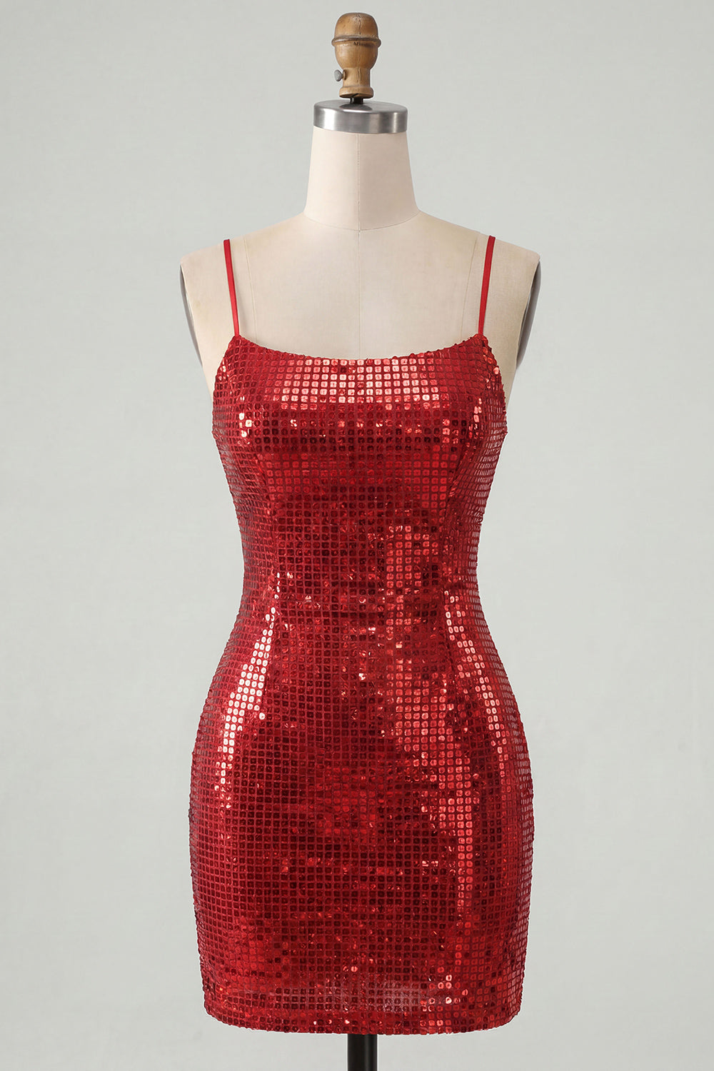 Sparkly Red Tight Spaghetti Straps Sequins Short Homecoming Dress