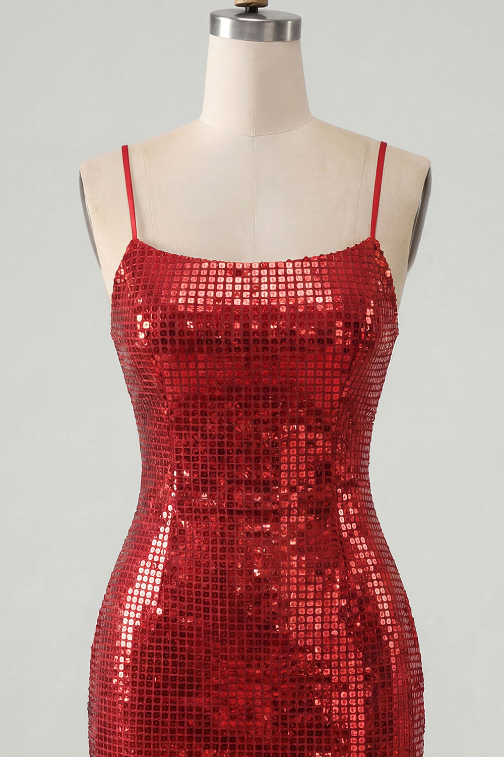 Sparkly Red Tight Spaghetti Straps Sequins Short Homecoming Dress