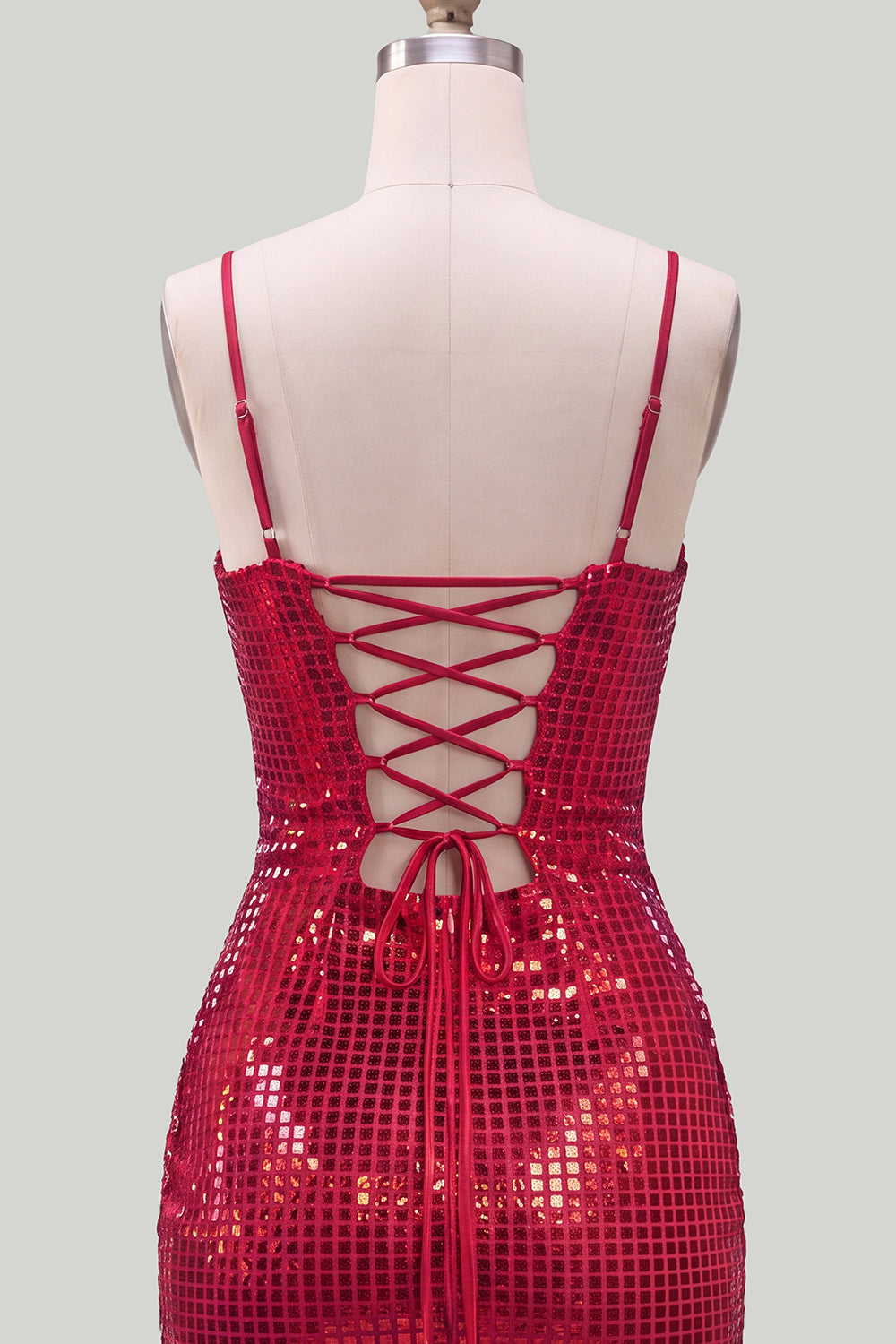 Sparkly Red Tight Spaghetti Straps Sequins Short Homecoming Dress