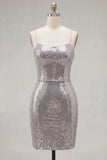Sparkly Red Tight Spaghetti Straps Sequins Short Homecoming Dress